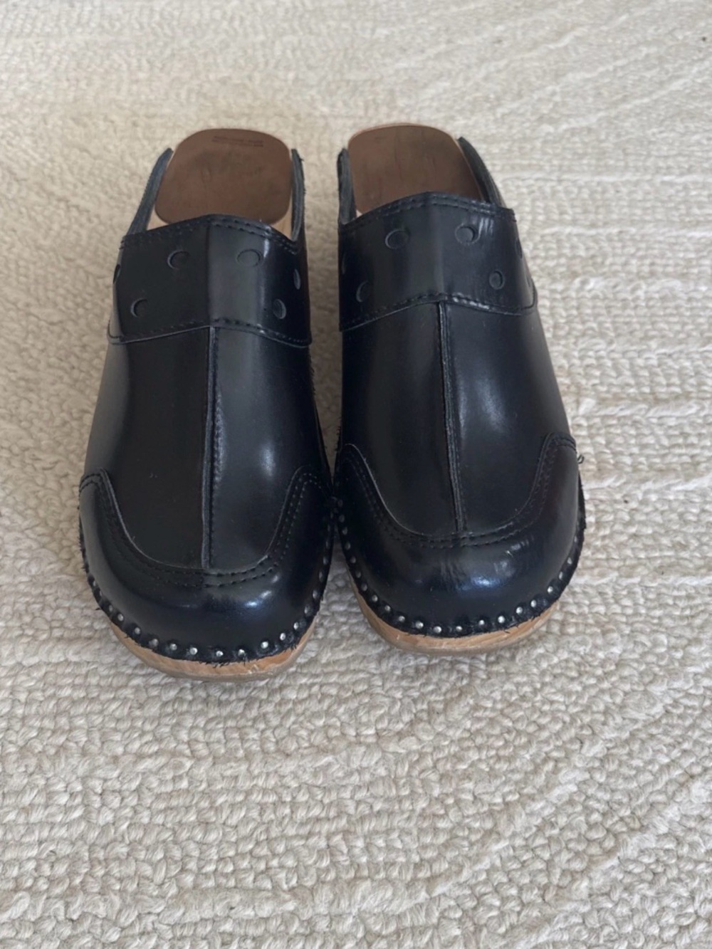 Troentorp Black Leather Slip-On Clog Made in Sweden